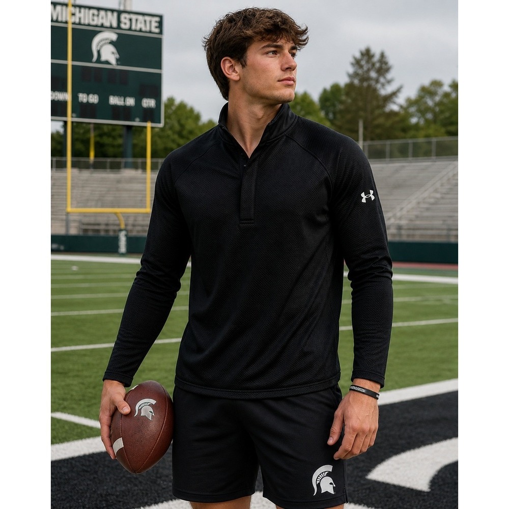 Under Armour Mens ColdGear Storm Snap Mock Neck Pullover Black Waffle Knit Large